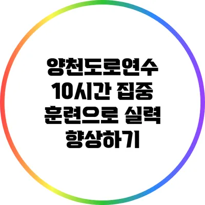 양천도로연수: 10시간 집중 훈련으로 실력 향상하기