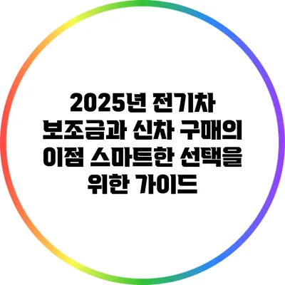 2025년 전기차 보조금과 신차 구매의 이점: 스마트한 선택을 위한 가이드