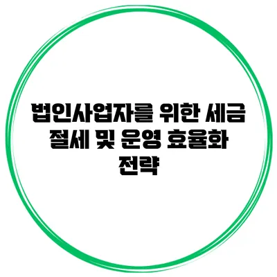 법인사업자를 위한 세금 절세 및 운영 효율화 전략
