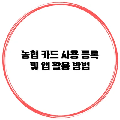 농협 카드 사용 등록 및 앱 활용 방법